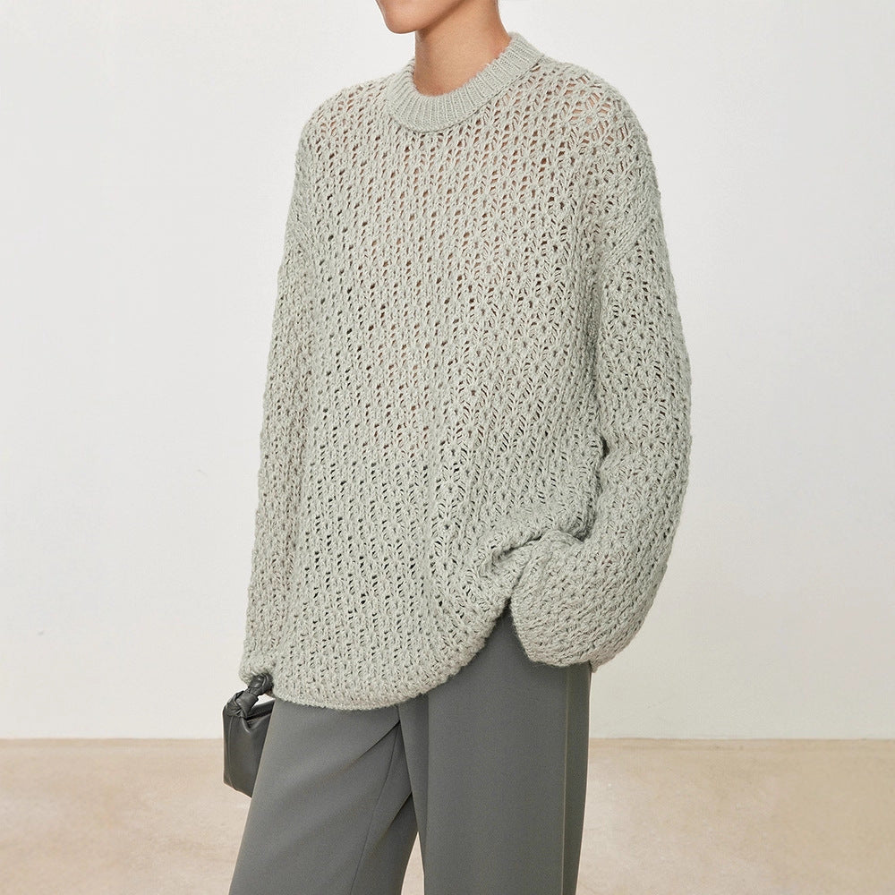 Damen Strickpullover Luftiger Look Offene Struktur Beige