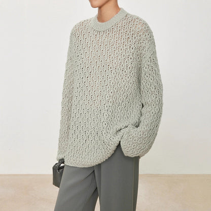 Damen Strickpullover Luftiger Look Offene Struktur Beige