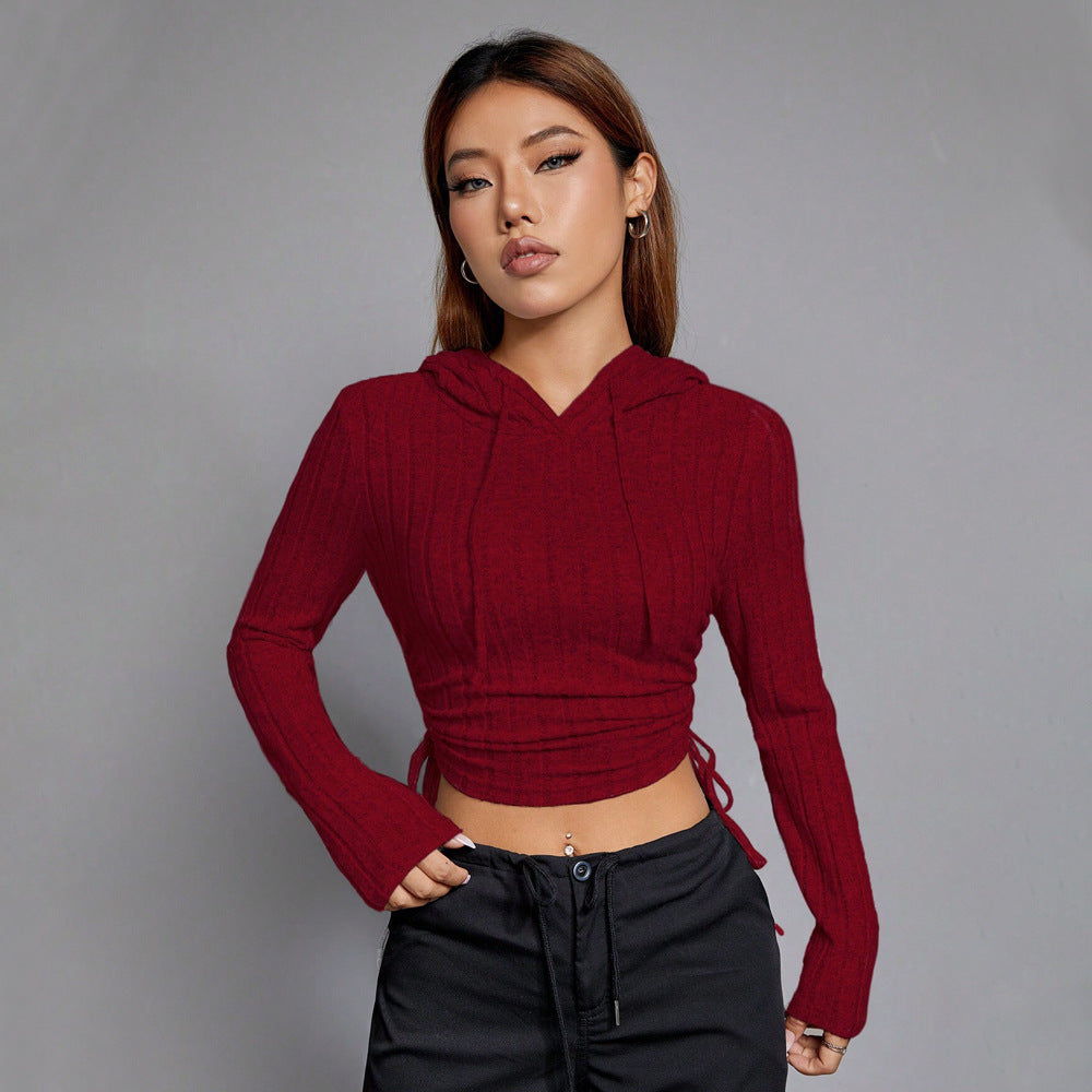 Damen Hoodie Langärmlig Rippmuster Eveloria