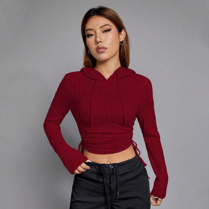 Damen Hoodie Langärmlig Rippmuster Eveloria