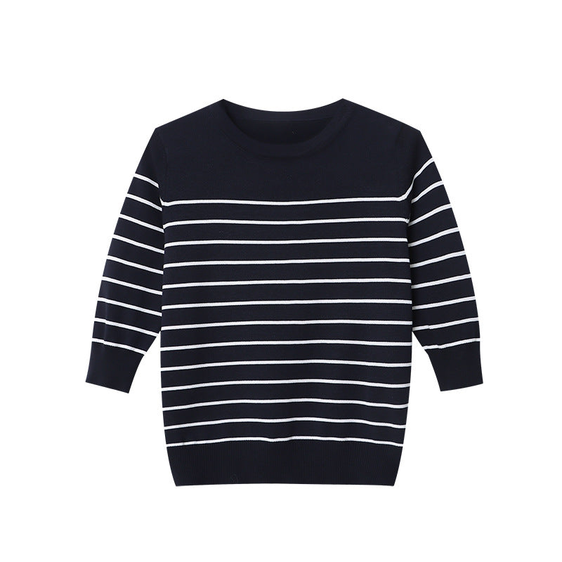 Damen Pullover Gestreift Rundhalsausschnitt Slimfit