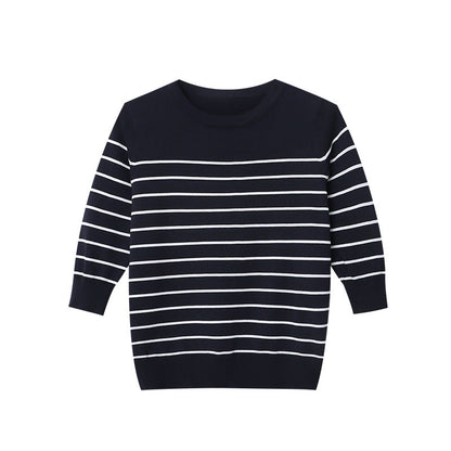 Damen Pullover Gestreift Rundhalsausschnitt Slimfit