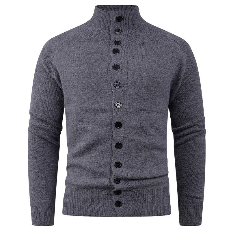 Herren Strickcardigan Stehkragen Knopfverschluss Grau
