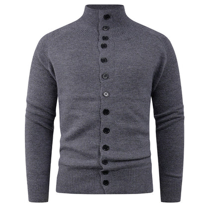 Herren Strickcardigan Stehkragen Knopfverschluss Grau
