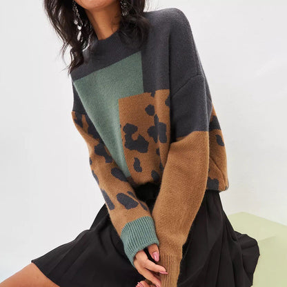 Damen Grobstrickpullover Leo-Design Bunt