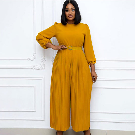 Damen Jumpsuit Plissee mit Gürtel und weiten Ärmeln Eveloria - Eveloria