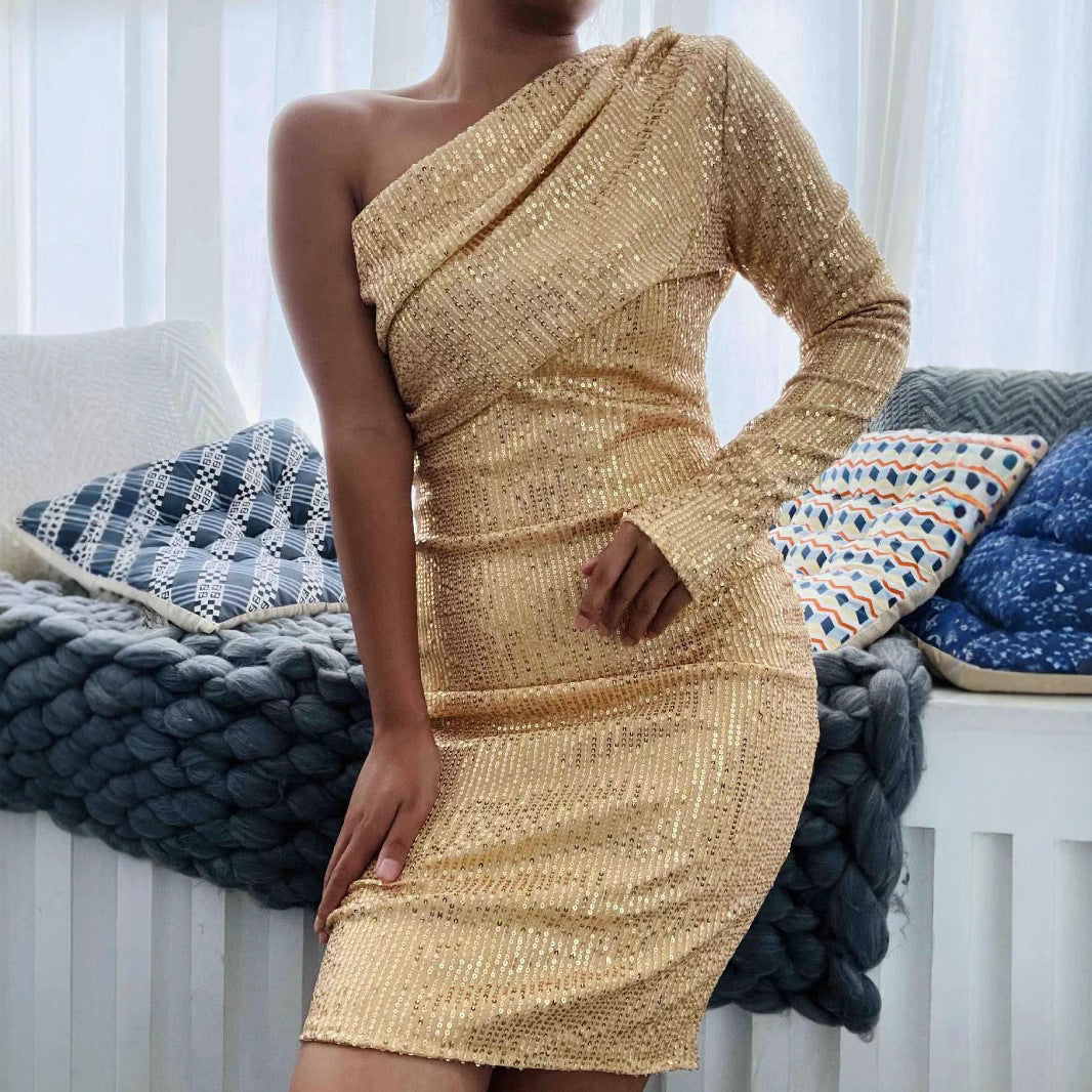 Damen Abendkleid Asymmetrisch Glitzernd Eveloria - Eveloria