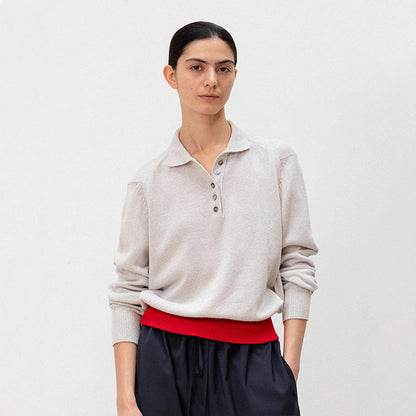 Damen Strickpullover Polokragen Kontrastbund Eveloria