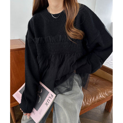 Damen Oversized Pullover Rüschendetails Eveloria