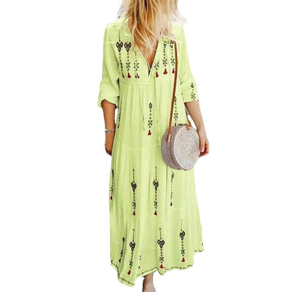 Damen Boho-Kleid Bestickt Lässig Eveloria