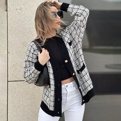 Damen Strickjacke Bouclé mit Knöpfen Elegant Beige