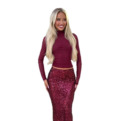 Damen Maxi-Rockkleid Pailletten Figurbetonter Schnitt Eveloria