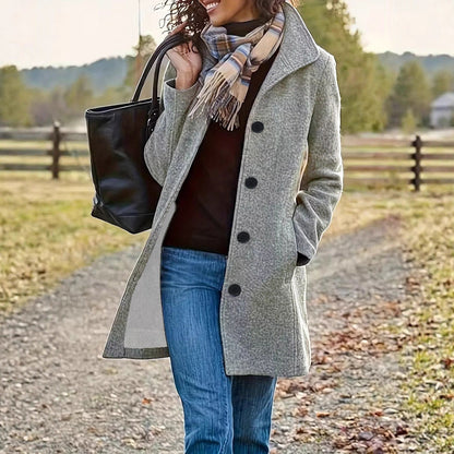 Damen Wollmantel Elegantes Design mit Kragen und Taschen Schwarz - Eveloria