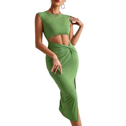 Damen Midi-Kleid Raffiniertes Cut-Out Wickeldetail Elegantes Design