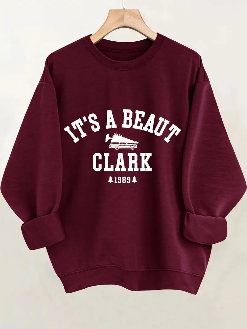 Damen Sweatshirt Lässiger Schriftzug Bequemer Schnitt Grau Eveloria