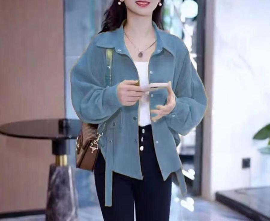 Damen Überwurfjacke Samtbaumwolle Lässig Beige