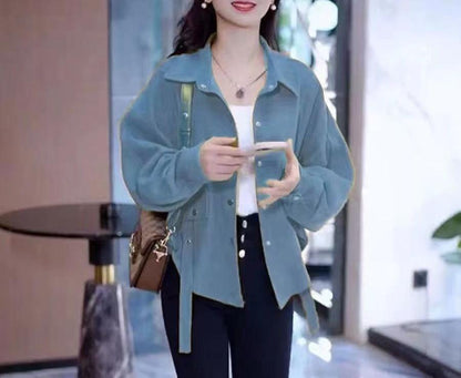 Damen Überwurfjacke Samtbaumwolle Lässig Beige