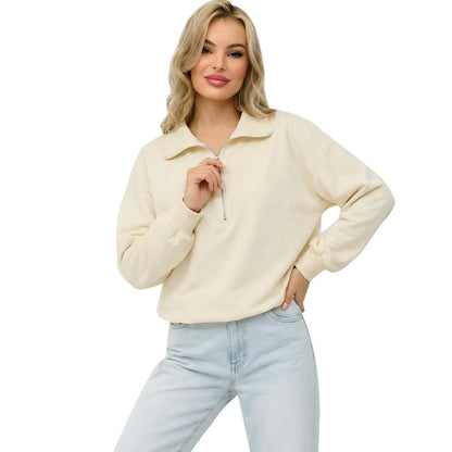 Damen Pullover Halbzipp mit Gummizug Grau Eveloria