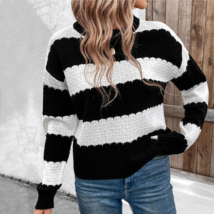 Damen Pullover Gestrickt Blockstreifen Lässig Beige