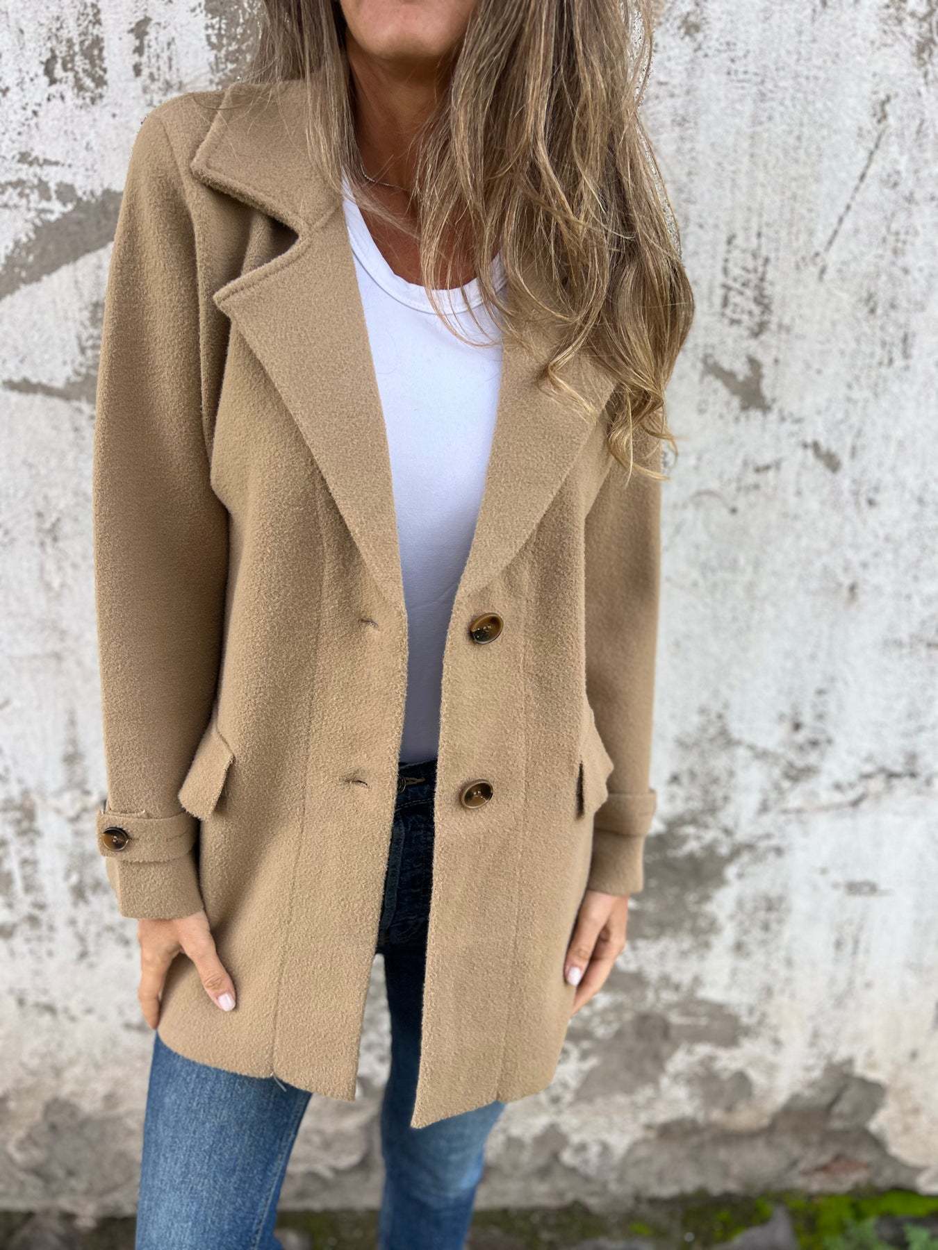 Damen Bouclé-Jacke Doppelter Knopfleiste Eveloria