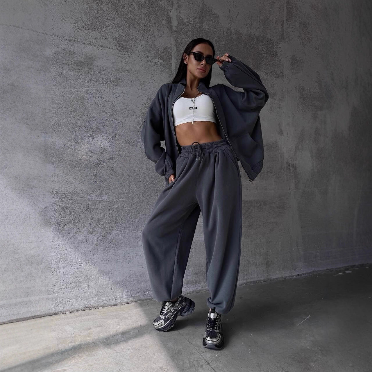 Damen Lounge-Set Weites Sport-Outfit mit Taschen Eveloria