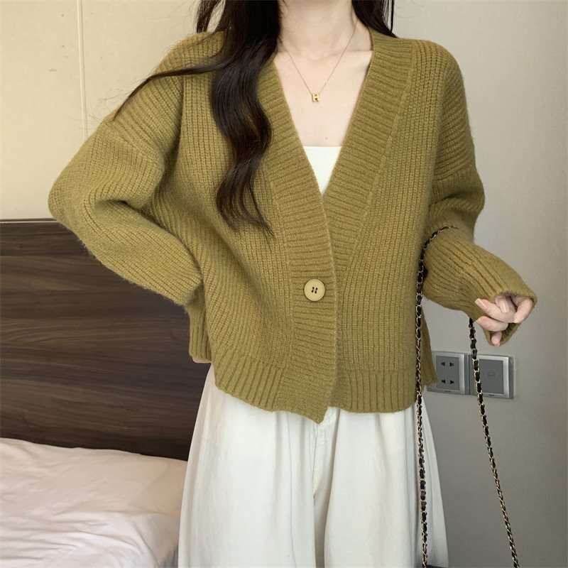 Damen Strickjacke V-Ausschnitt Großknöpfe Beige