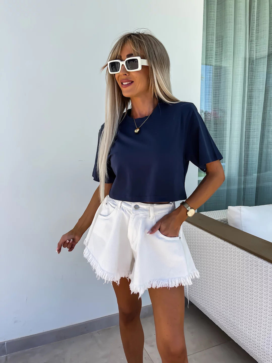 Damen T-Shirt Leopardenmuster Kurzarm weiß