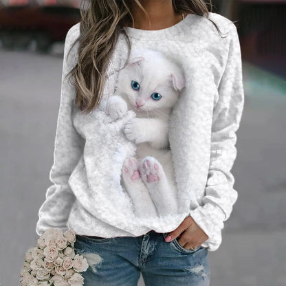 Damen Sweatshirt Katzenmotiv Eveloria