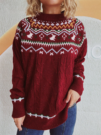 Damen Strickpullover Hochgeschlossener Kragen Grafisches Design