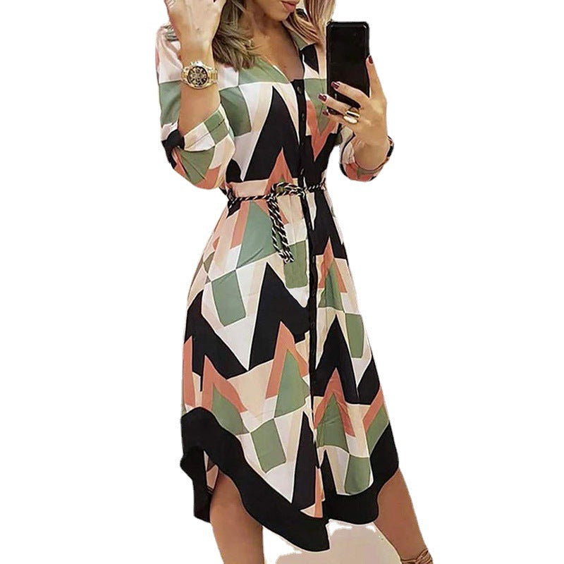 Damen Maxikleid Geometrisches Muster Elegante Taillierung