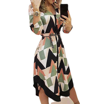 Damen Maxikleid Geometrisches Muster Elegante Taillierung
