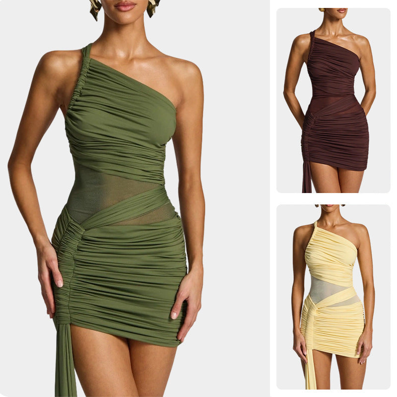 Damen Minikleid Ein-Schulter-Design Drapierungslook Eveloria - Eveloria