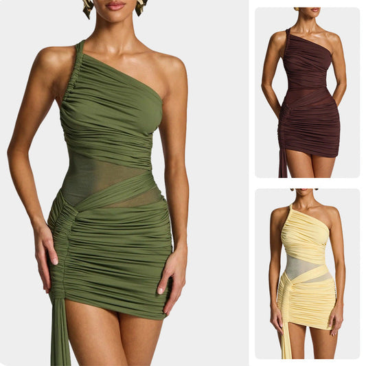 Damen Minikleid Ein-Schulter-Design Drapierungslook Eveloria - Eveloria