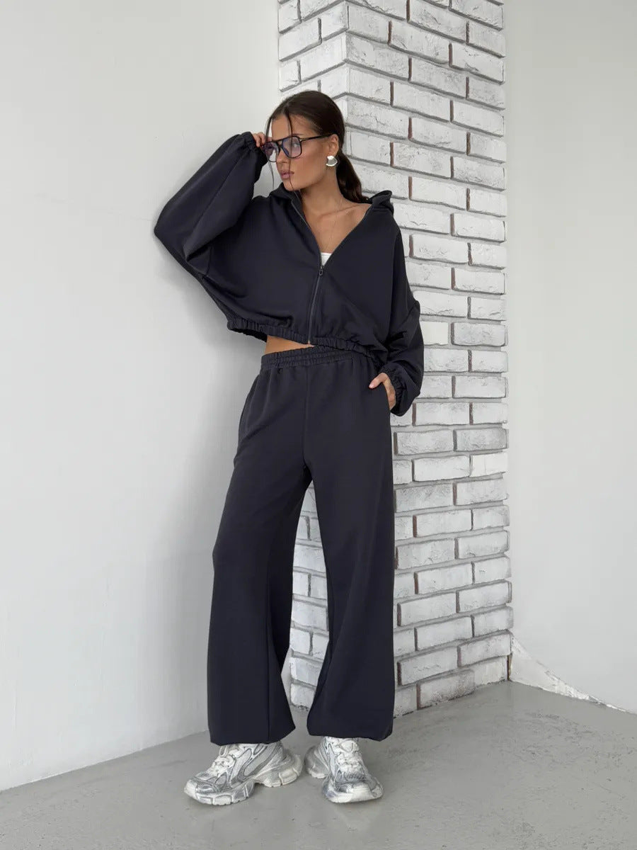 Damen Kapuzen-Sweater Voluminöse Ärmel Jogginghose Bequem Grau - Eveloria