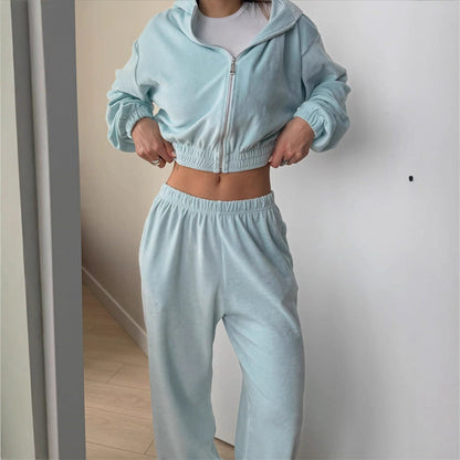 Damen Cropped Sweatshirt Set mit hoher Jogginghose