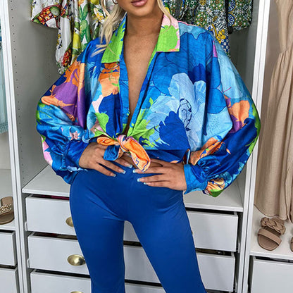 Damen Blusenjacke Übergröße Floralmuster Eveloria