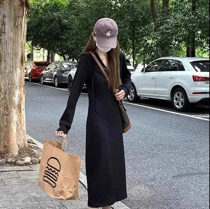 Damen Kapuzenkleid Lässiger Schnitt Lang