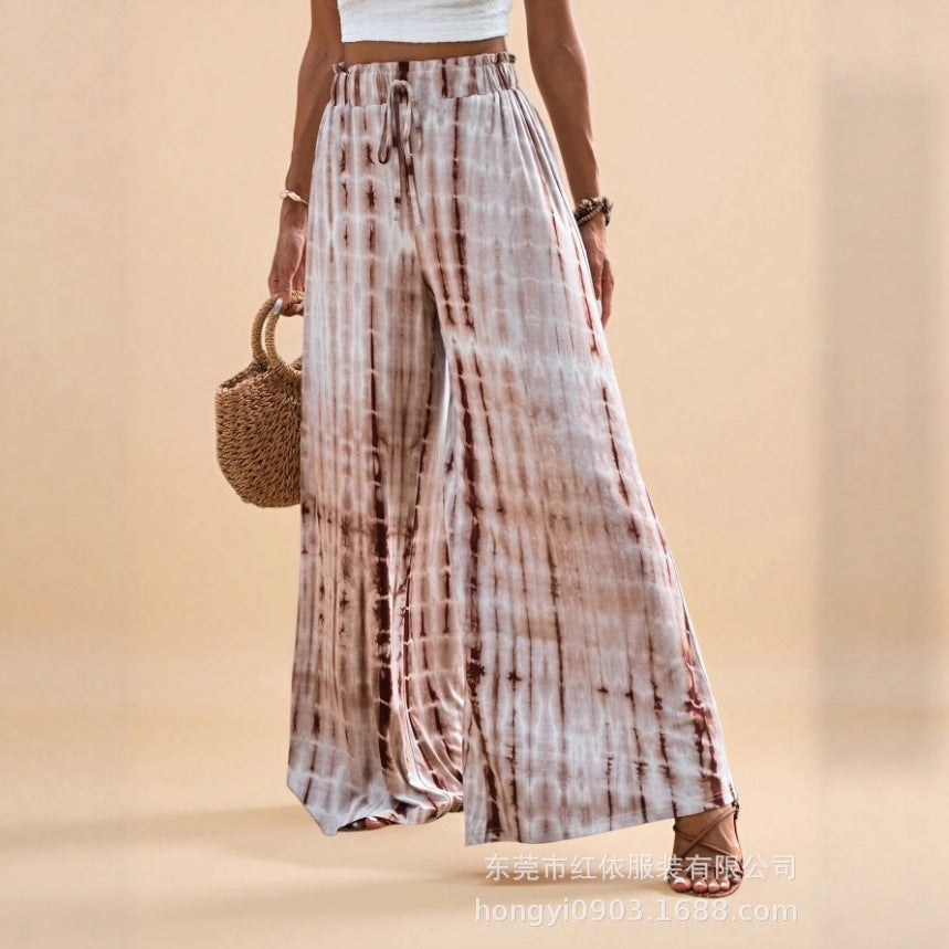 Damen Sommerhose Weit Elastischer Bund Batikmuster