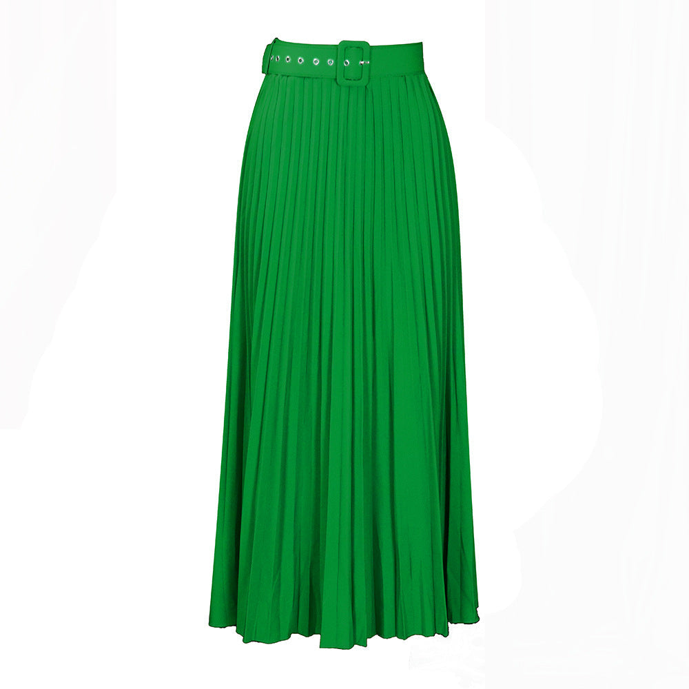 Damen Maxi-Rock Plissee mit Gürtel Eveloria