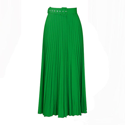 Damen Maxi-Rock Plissee mit Gürtel Eveloria