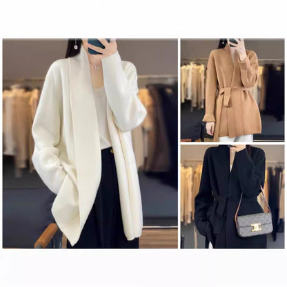 Damen Strickjacke mit Bindegürtel und Taschen Eveloria