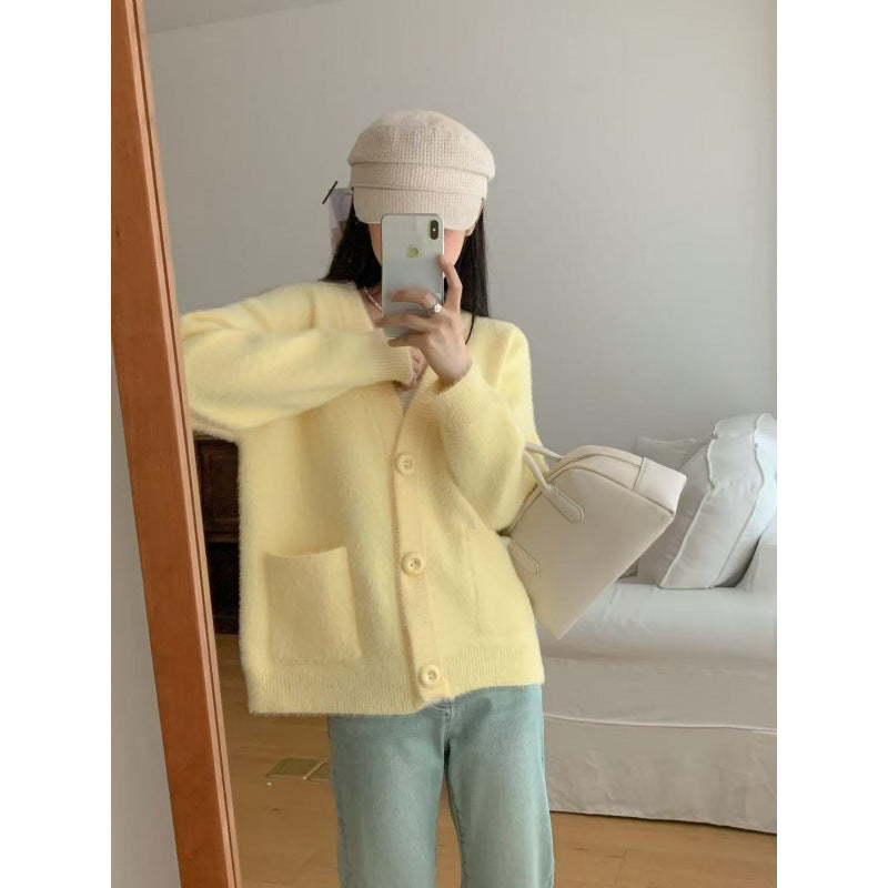 Damen Flauschiger Cardigan mit Knöpfen und Taschen Eveloria