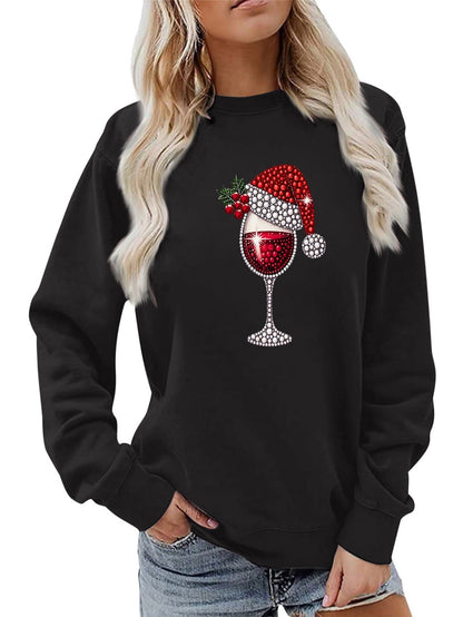 Damen Sweatshirt Weich Innenfutter Weinmotiv Eveloria