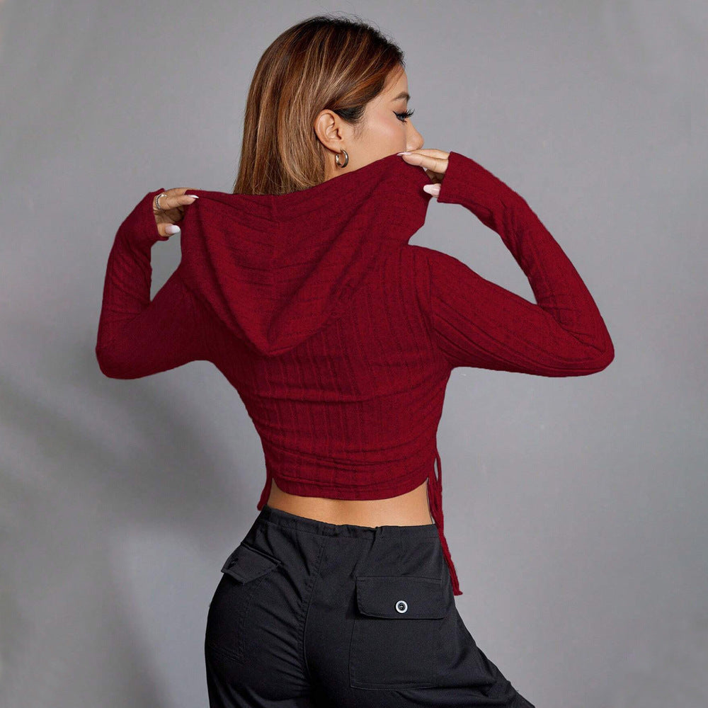 Damen Hoodie Langärmlig Rippmuster Eveloria