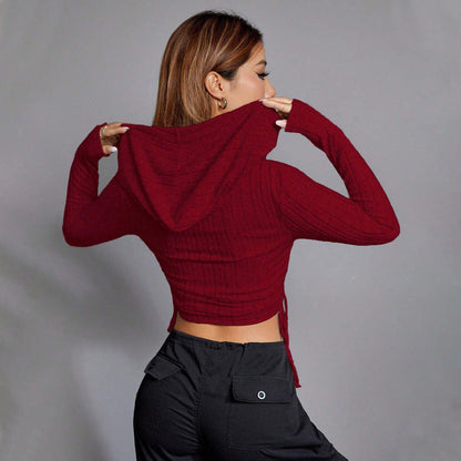 Damen Hoodie Langärmlig Rippmuster Eveloria