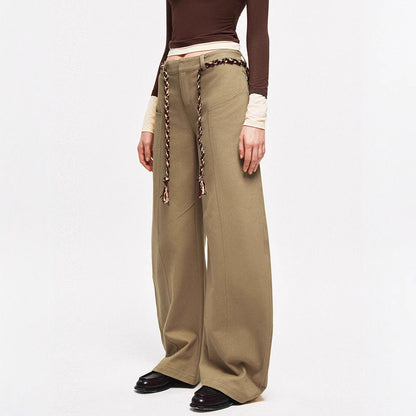 Damen Chino-Hose Weite Bein mit geflochtenem Gürtel
