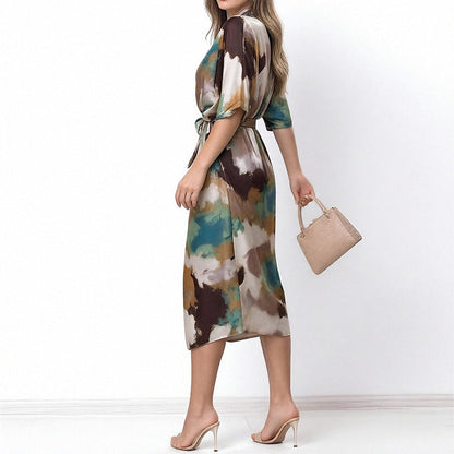 Damen Wickelkleid Kimono-Ärmel Taillengürtel Eveloria