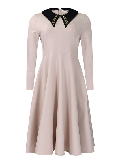 Damen Kleid Eleganter Kragen Voluminöser Rock