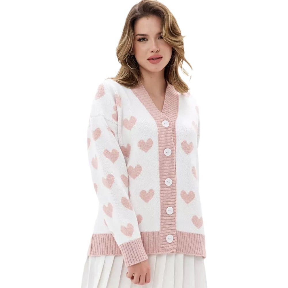 Damen Strickjacke Herzmuster Knöpfe Eveloria