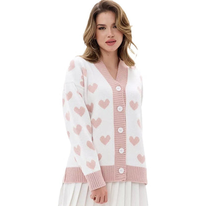 Damen Strickjacke Herzmuster Knöpfe Eveloria